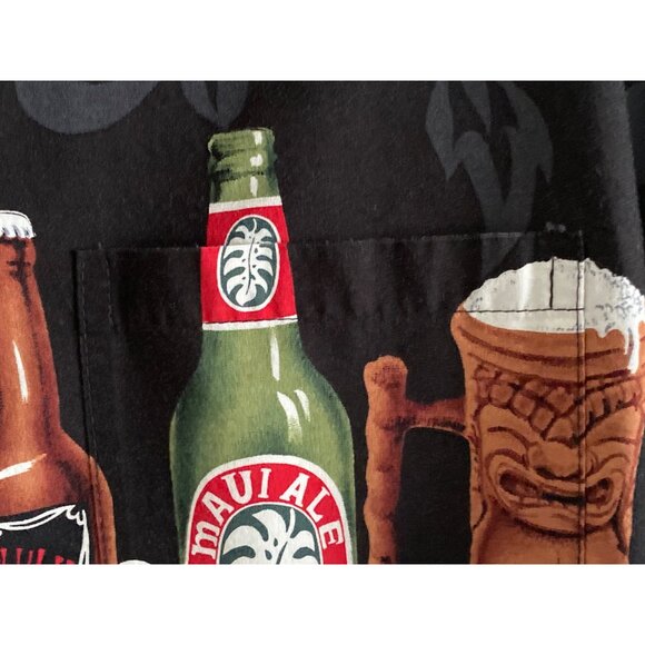 VTG Pacific Legend Hawaii SS Black Aloha Shirt Button Down Beer Bottle Floral M - Picture 8 of 16